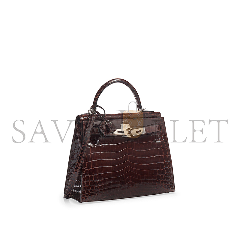 HERMÈS MASTER A SHINY HAVANE NILOTICUS CROCODILE SELLIER KELLY 28 WITH PALLADIUM HARDWARE (28*22*10cm)